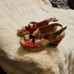 Coconuts by Matisse Multicolor Striped Wedge Sandals - Red, Yellow, Blue
